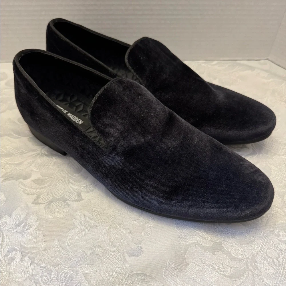Steve Madden Men’s 8‎ Laight black velvet loafer smoking slipper shoe sleek